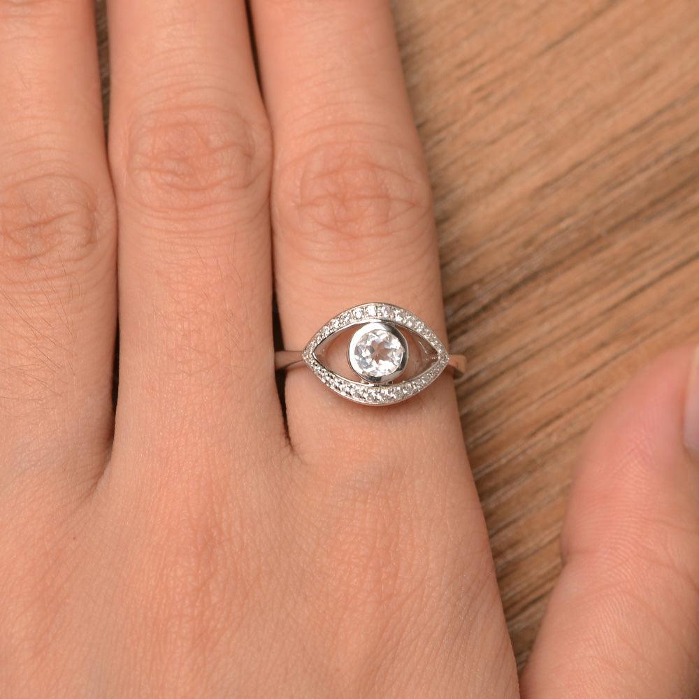 Eye Shaped White Topaz Bezel Rings - Palmary