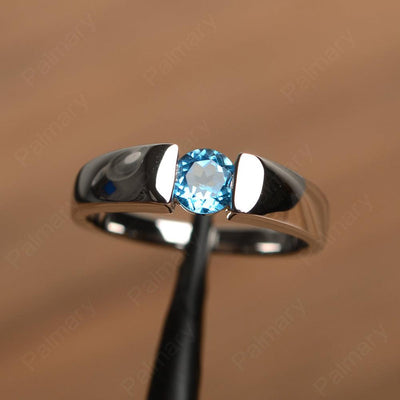 Simple Swiss Blue Topaz Solitaire Rings - Palmary