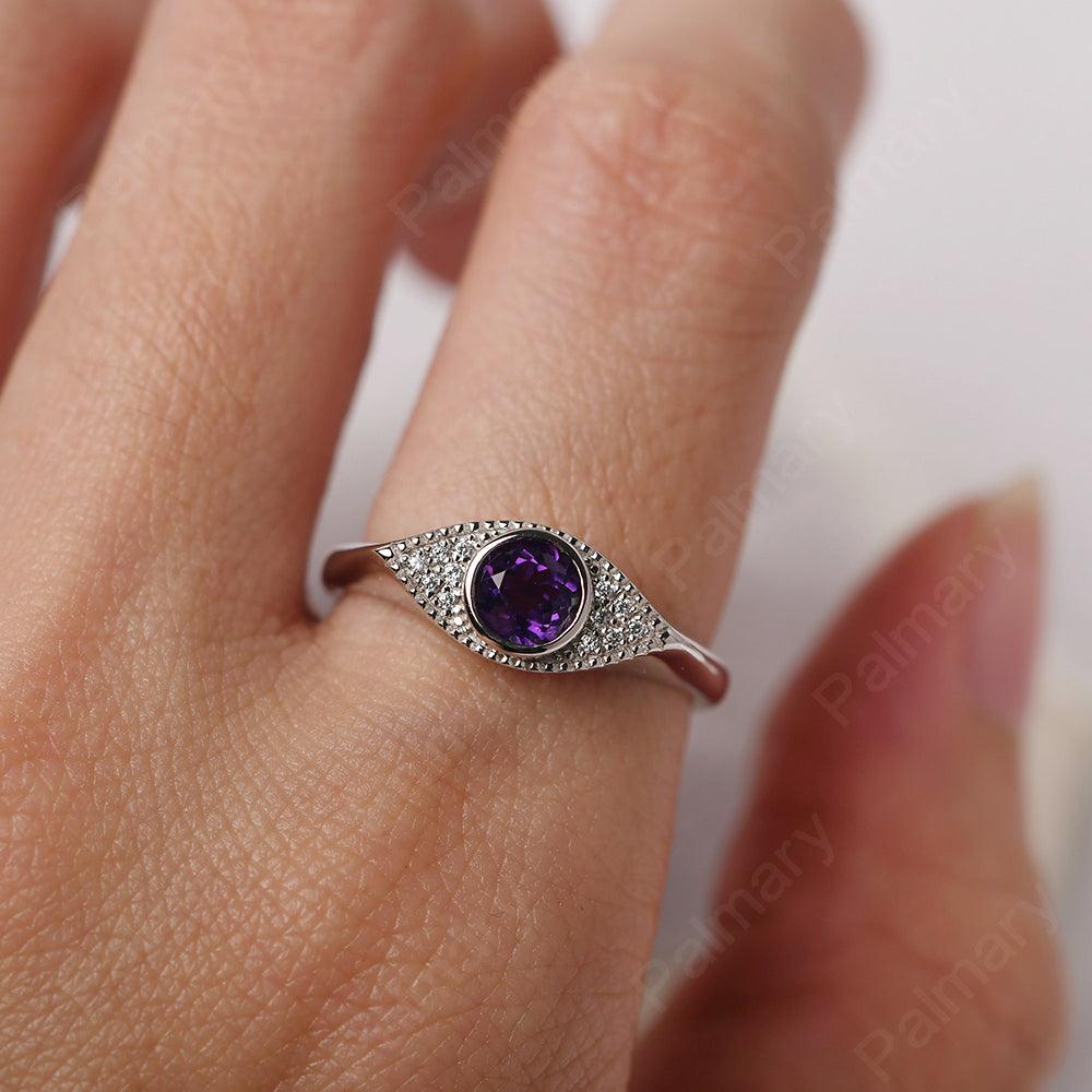 Bezel Setting Amethyst Eye Ring - Palmary