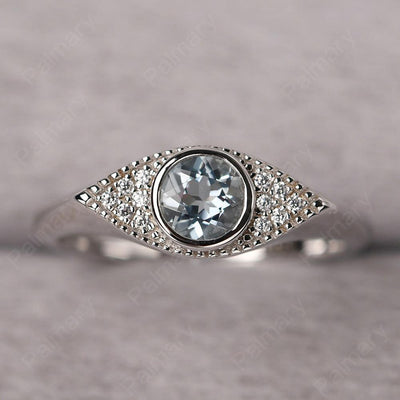 Bezel Setting Aquamarine Eye Ring - Palmary