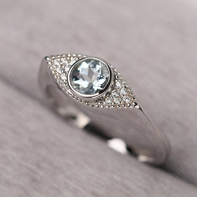 Bezel Setting Aquamarine Eye Ring - Palmary