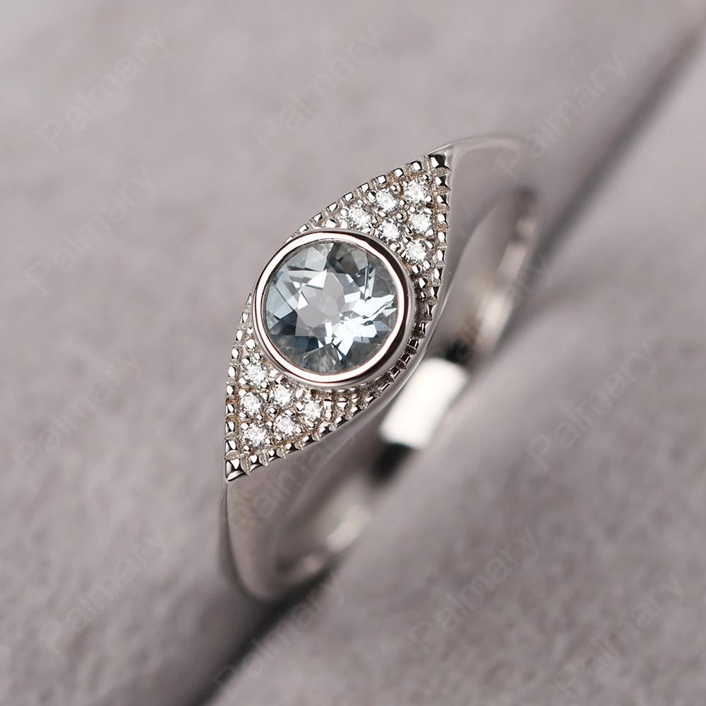 Bezel Setting Aquamarine Eye Ring - Palmary