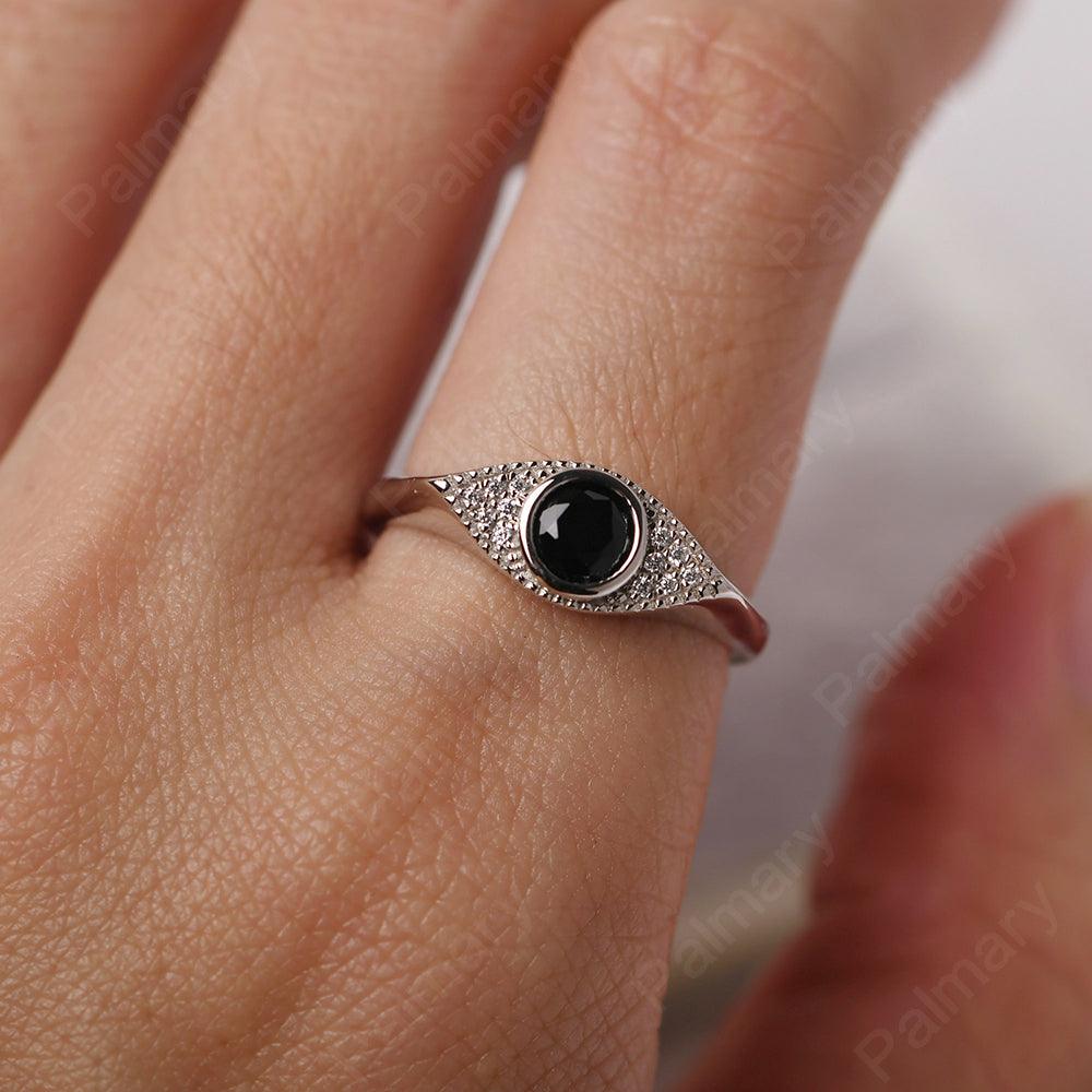 Bezel Setting Black Spinel Eye Ring - Palmary