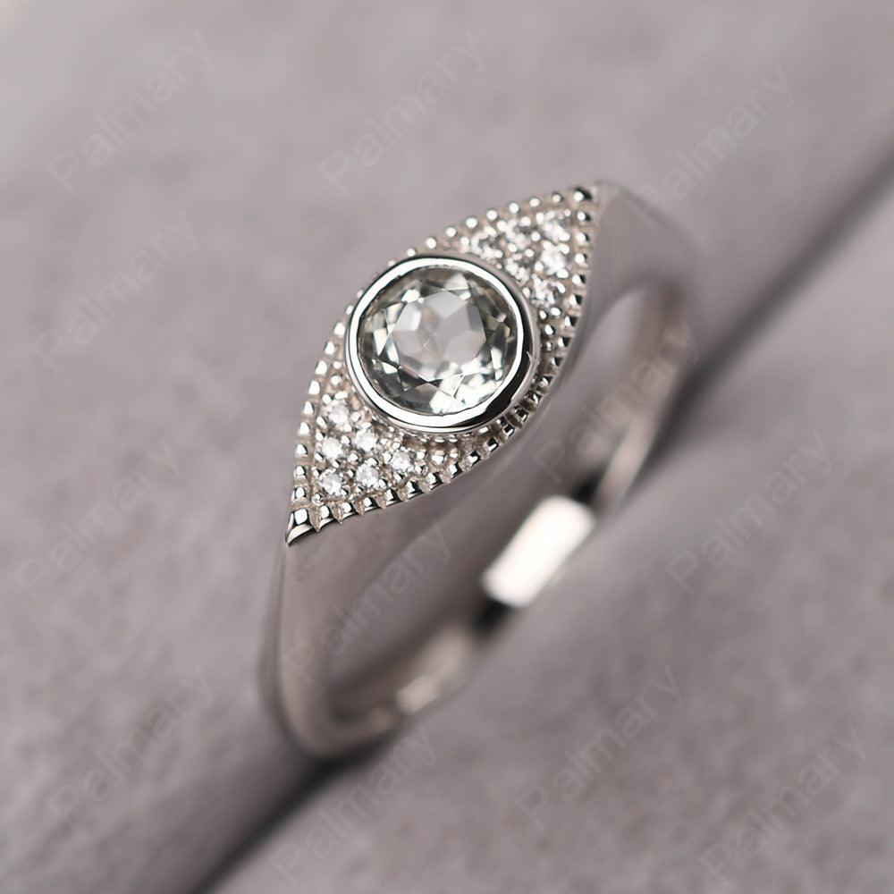 Bezel Setting Green Amethyst Eye Ring - Palmary