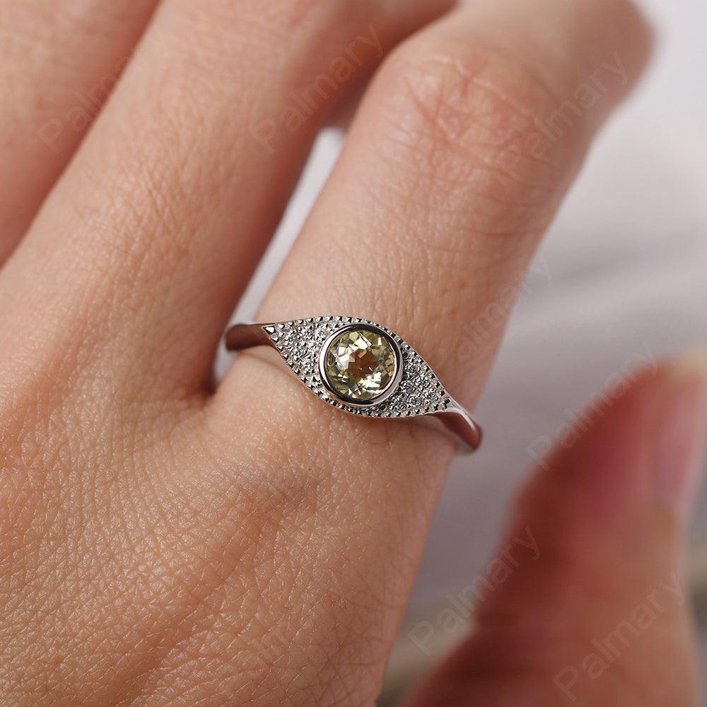 Bezel Setting Lemon Quartz Eye Ring - Palmary