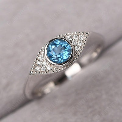 Bezel Setting Swiss Blue Topaz Eye Ring - Palmary