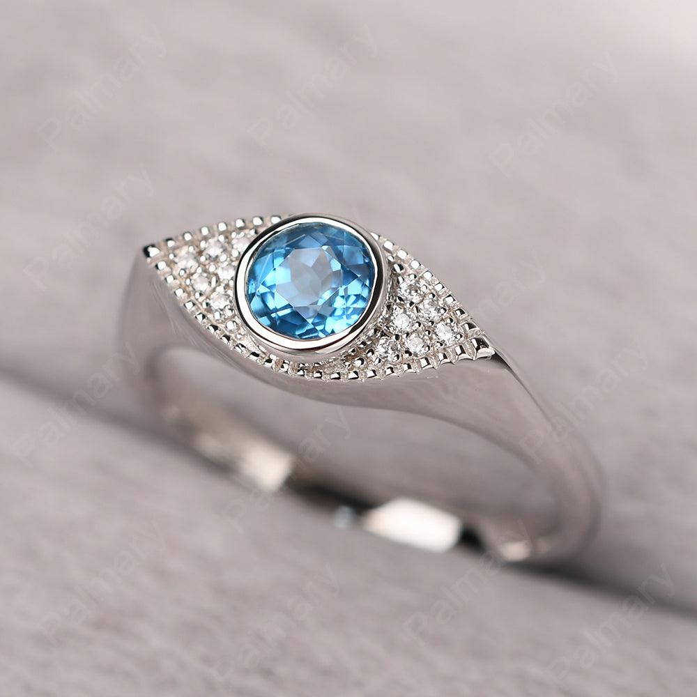 Bezel Setting Swiss Blue Topaz Eye Ring - Palmary