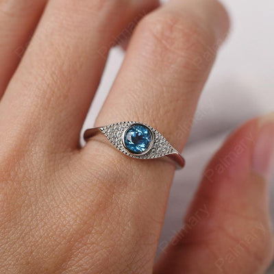 Bezel Setting Swiss Blue Topaz Eye Ring - Palmary