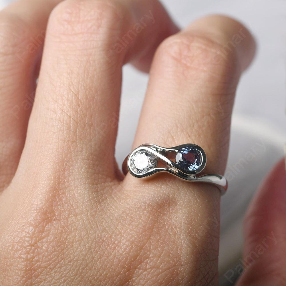 Two Stone Alexandrite And Cubic Zirconia Mothers Ring - Palmary