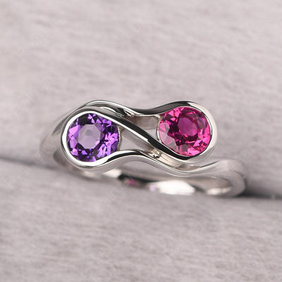 Two Stone Amethyst And Ruby Mothers Ring - Palmary