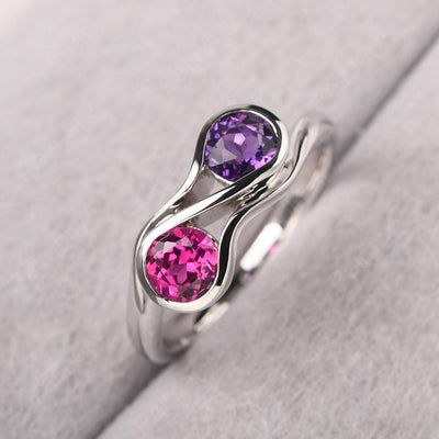 Two Stone Amethyst And Ruby Mothers Ring - Palmary