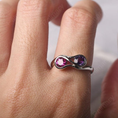 Two Stone Amethyst And Ruby Mothers Ring - Palmary