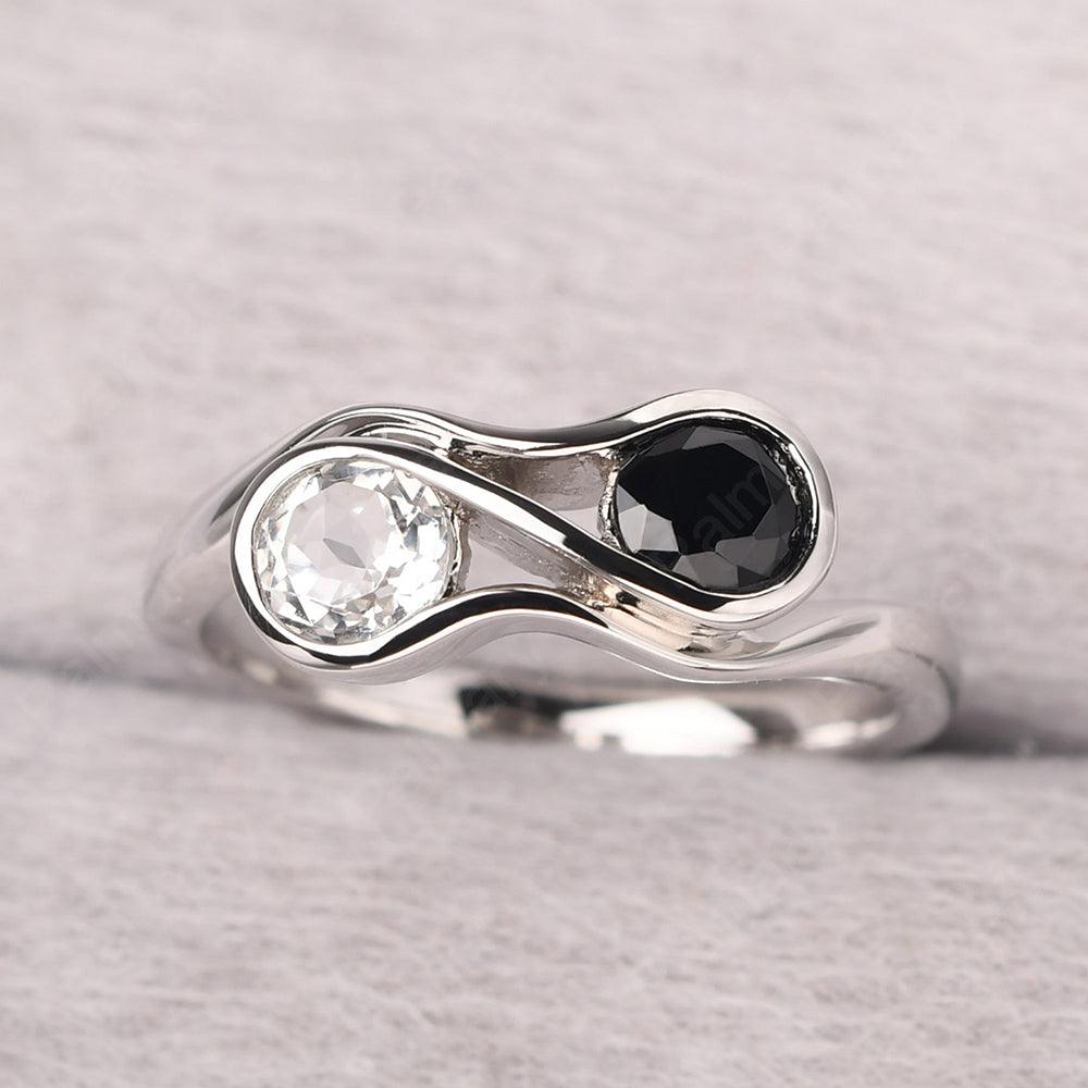 Two Stone Black Spinel And White Topaz Mothers Ring - Palmary