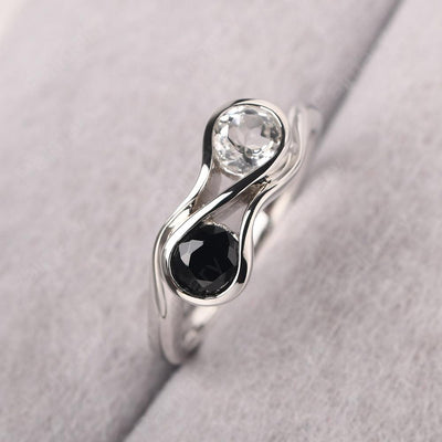 Two Stone Black Spinel And White Topaz Mothers Ring - Palmary