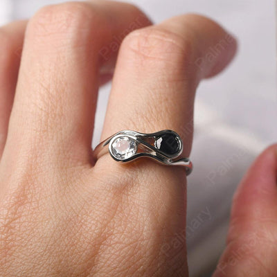 Two Stone Black Spinel And White Topaz Mothers Ring - Palmary