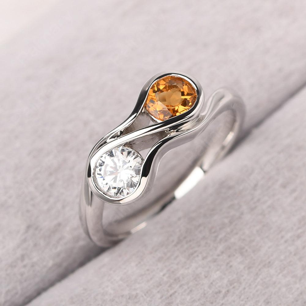 Two Stone Citrine And Cubic Zirconia Mothers Ring - Palmary