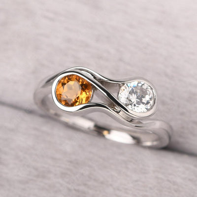 Two Stone Citrine And Cubic Zirconia Mothers Ring - Palmary