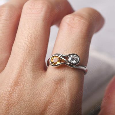 Two Stone Citrine And Cubic Zirconia Mothers Ring - Palmary