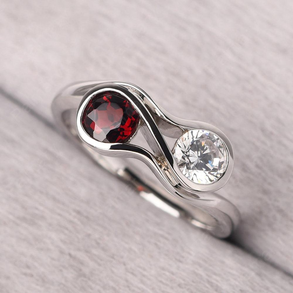 Two Stone Cubic Zirconia And Garnet Mothers Ring - Palmary