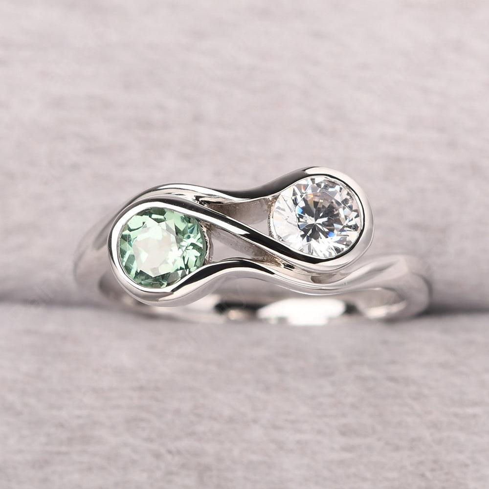 Two Stone Cubic Zirconia And Green Sapphire Mothers Ring - Palmary