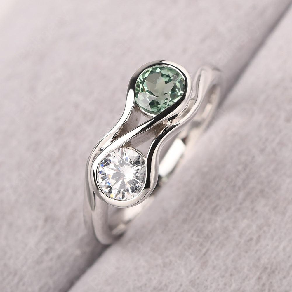 Two Stone Cubic Zirconia And Green Sapphire Mothers Ring - Palmary