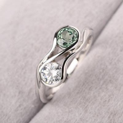 Two Stone Cubic Zirconia And Green Sapphire Mothers Ring - Palmary