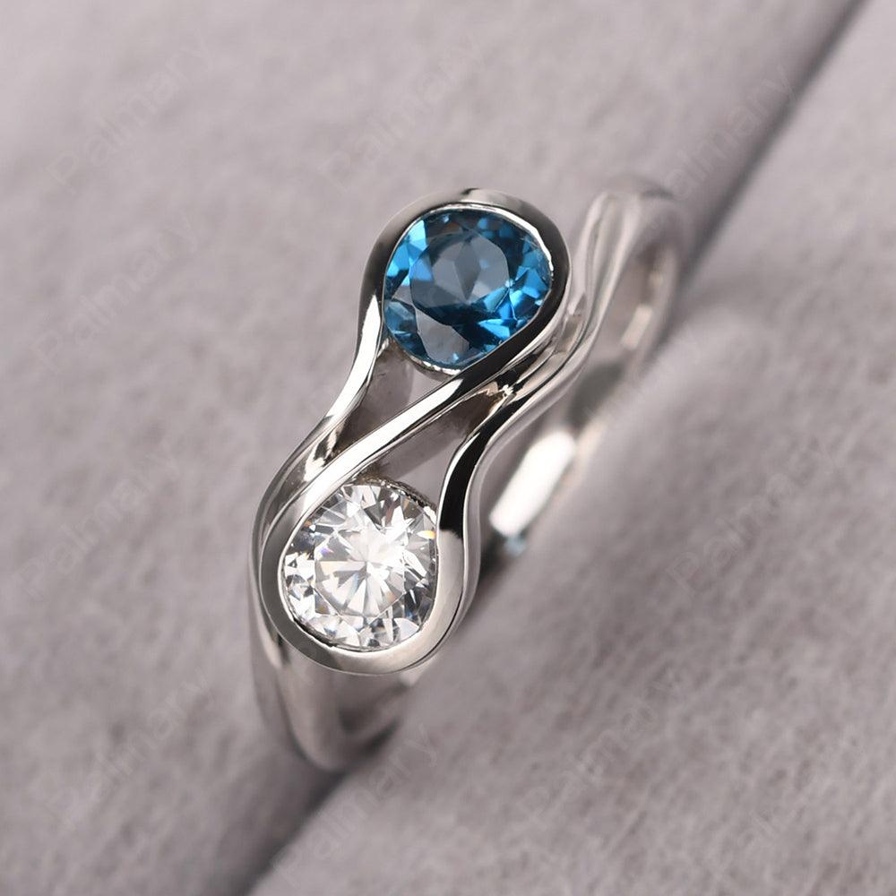Two Stone Cubic Zirconia And London Blue Topaz Mothers Ring - Palmary