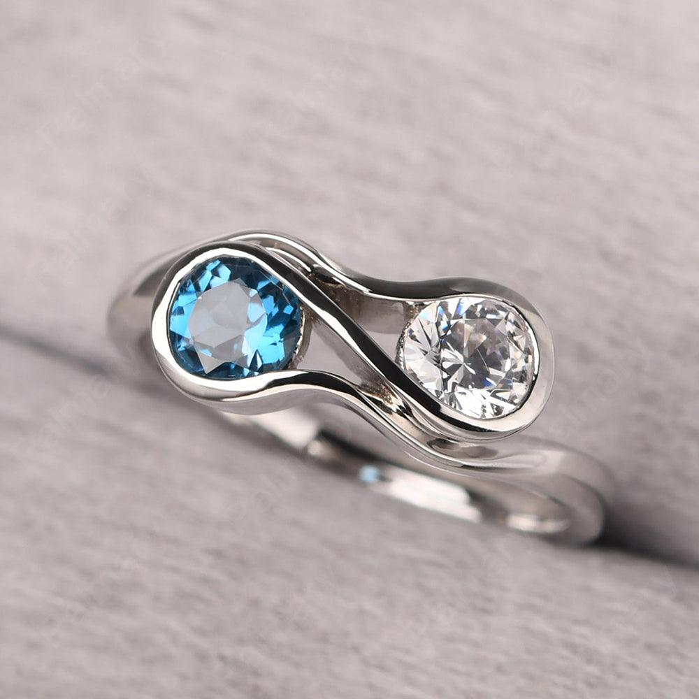 Two Stone Cubic Zirconia And London Blue Topaz Mothers Ring - Palmary