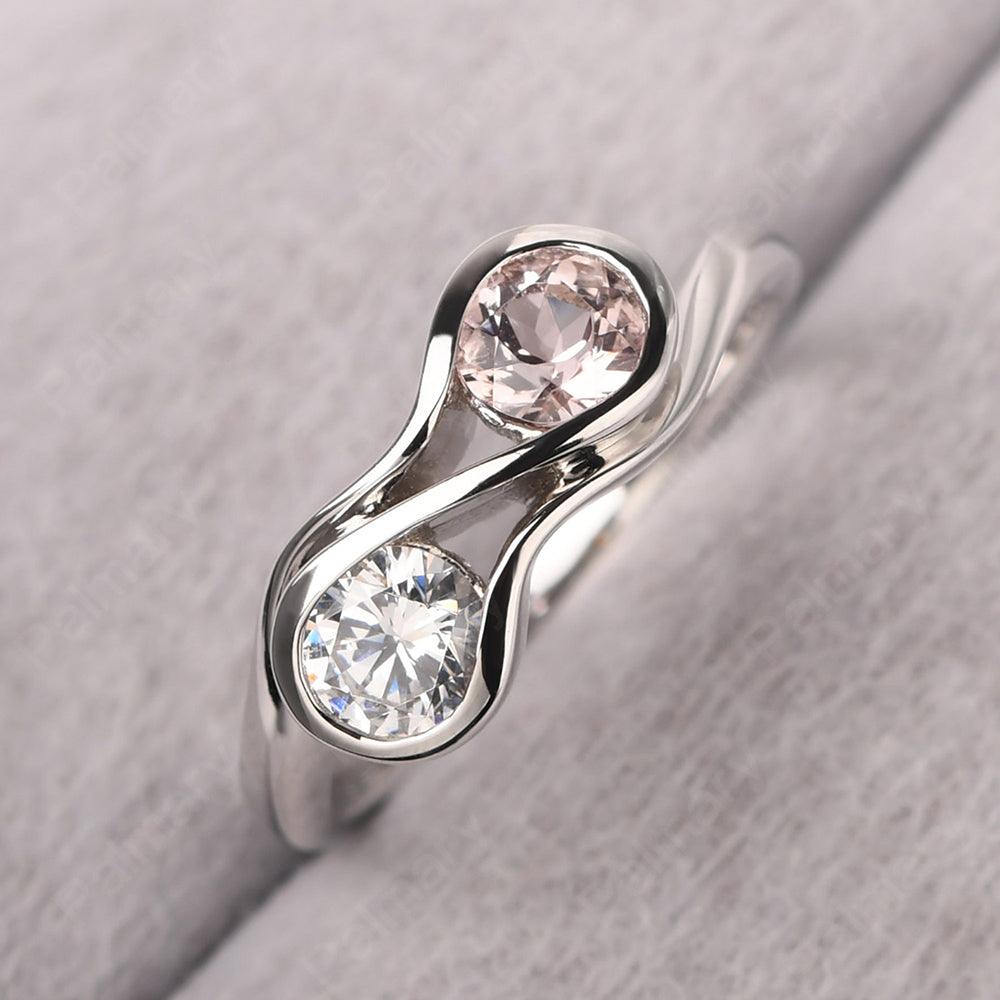 Two Stone Cubic Zirconia And Morganite Mothers Ring - Palmary