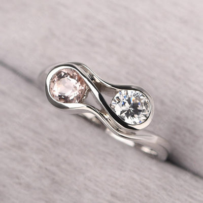 Two Stone Cubic Zirconia And Morganite Mothers Ring - Palmary