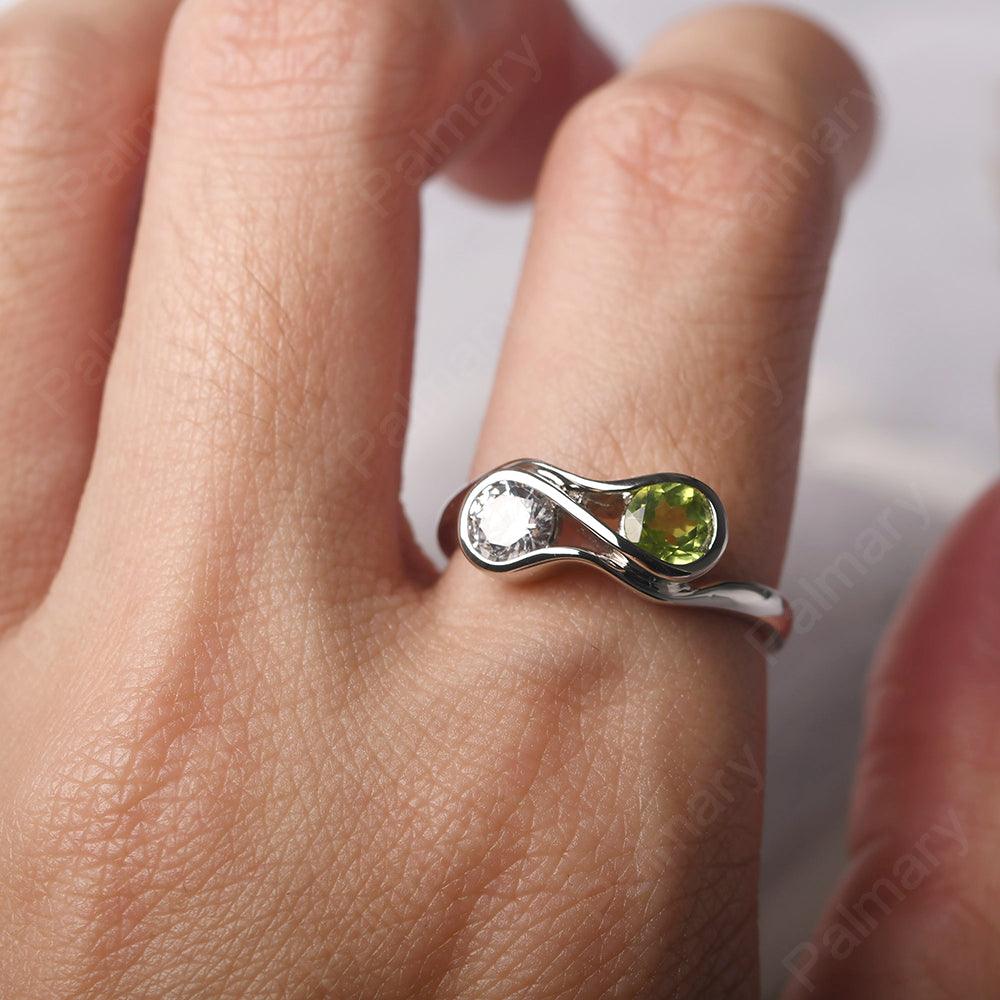 Two Stone Cubic Zirconia And Peridot Mothers Ring - Palmary