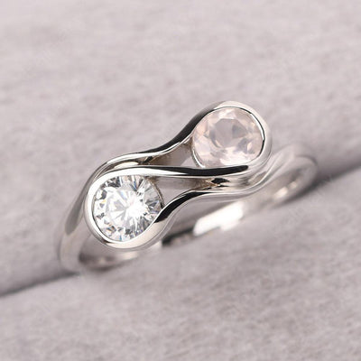 Two Stone Cubic Zirconia And Rose Quartz Mothers Ring - Palmary