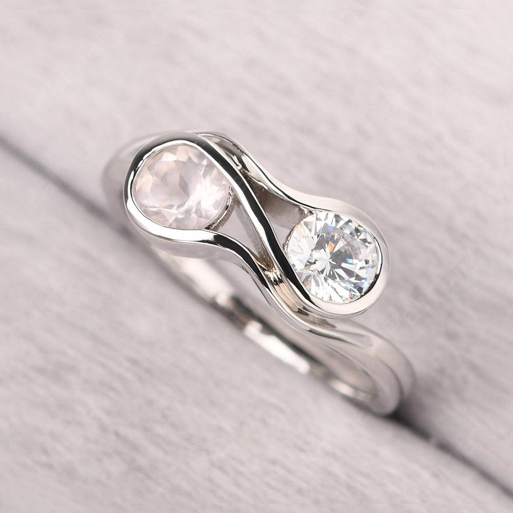 Two Stone Cubic Zirconia And Rose Quartz Mothers Ring - Palmary