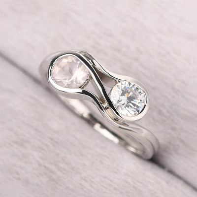 Two Stone Cubic Zirconia And Rose Quartz Mothers Ring - Palmary