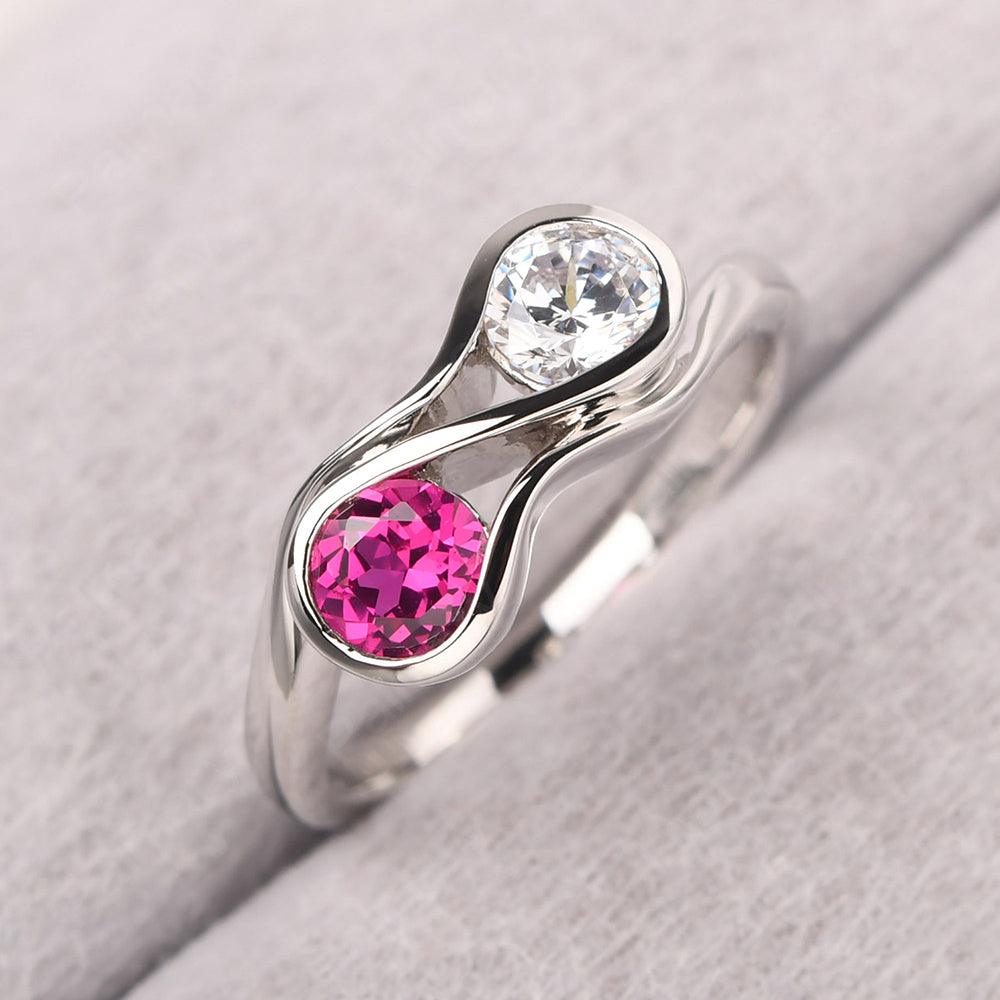 Two Stone Cubic Zirconia And Ruby Mothers Ring - Palmary