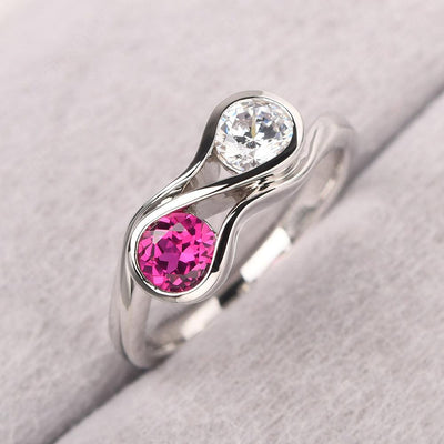 Two Stone Cubic Zirconia And Ruby Mothers Ring - Palmary