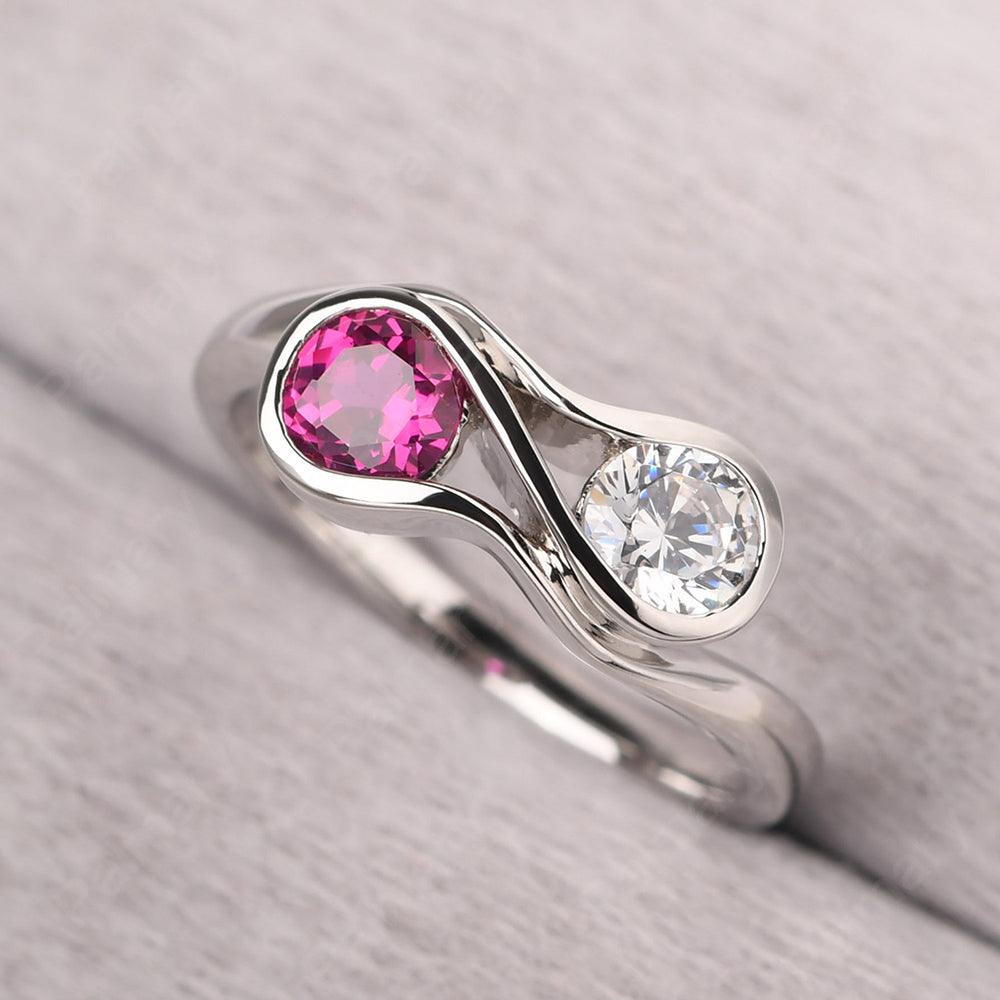 Two Stone Cubic Zirconia And Ruby Mothers Ring - Palmary