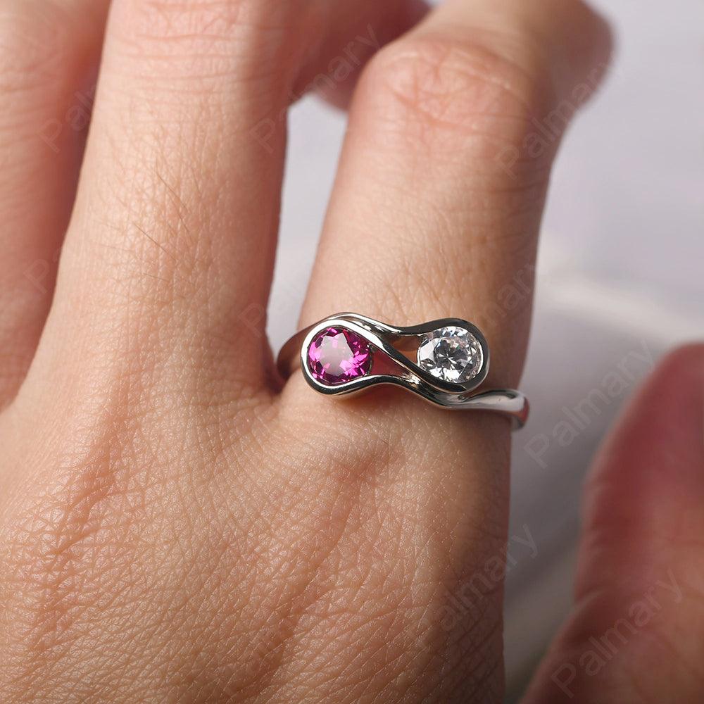 Two Stone Cubic Zirconia And Ruby Mothers Ring - Palmary