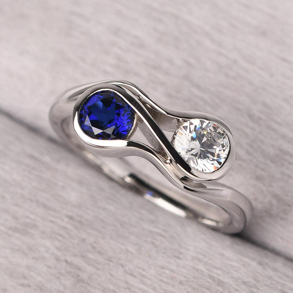 Two Stone Cubic Zirconia And Sapphire Mothers Ring - Palmary