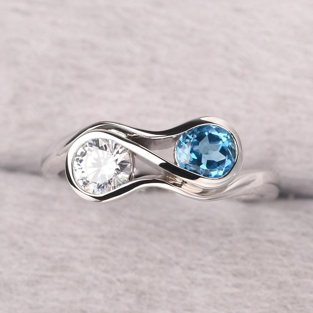 Two Stone Cubic Zirconia And Swiss Blue Topaz Mothers Ring - Palmary