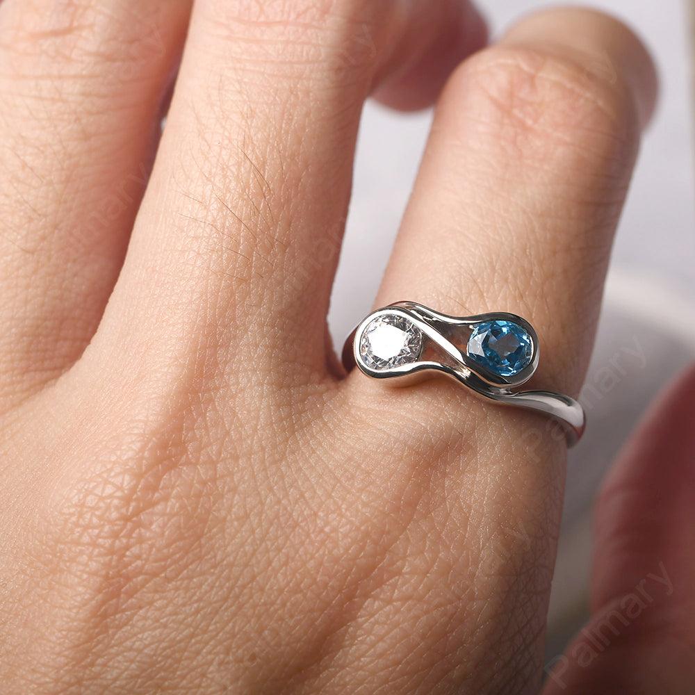 Two Stone Cubic Zirconia And Swiss Blue Topaz Mothers Ring - Palmary