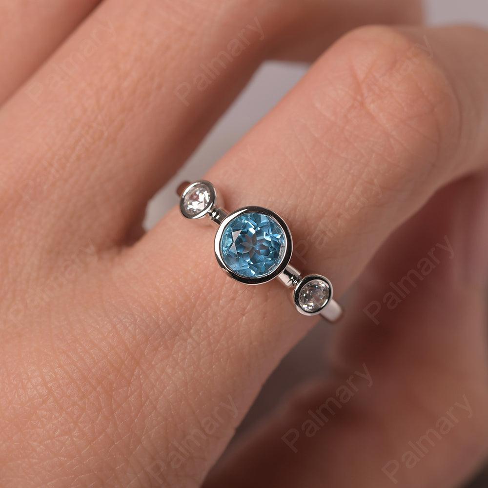 Three Stone Swiss Blue Topaz Mothers Ring - Palmary