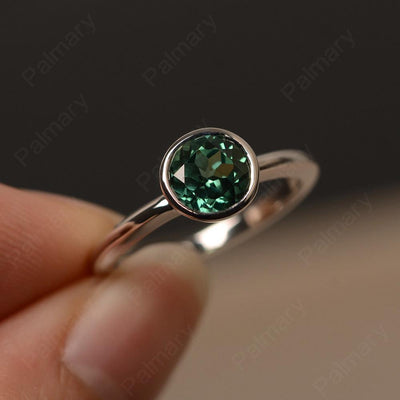 Bezel Setting Green Sapphire Solitaire Engagement Ring - Palmary