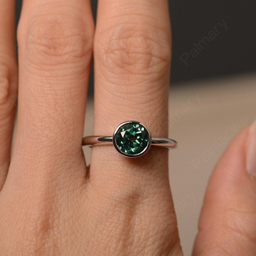 Bezel Setting Green Sapphire Solitaire Engagement Ring - Palmary