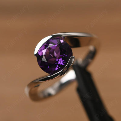 Brilliant Cut Amethyst Solitaire Bezel Rings - Palmary