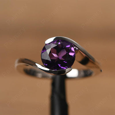 Brilliant Cut Amethyst Solitaire Bezel Rings - Palmary