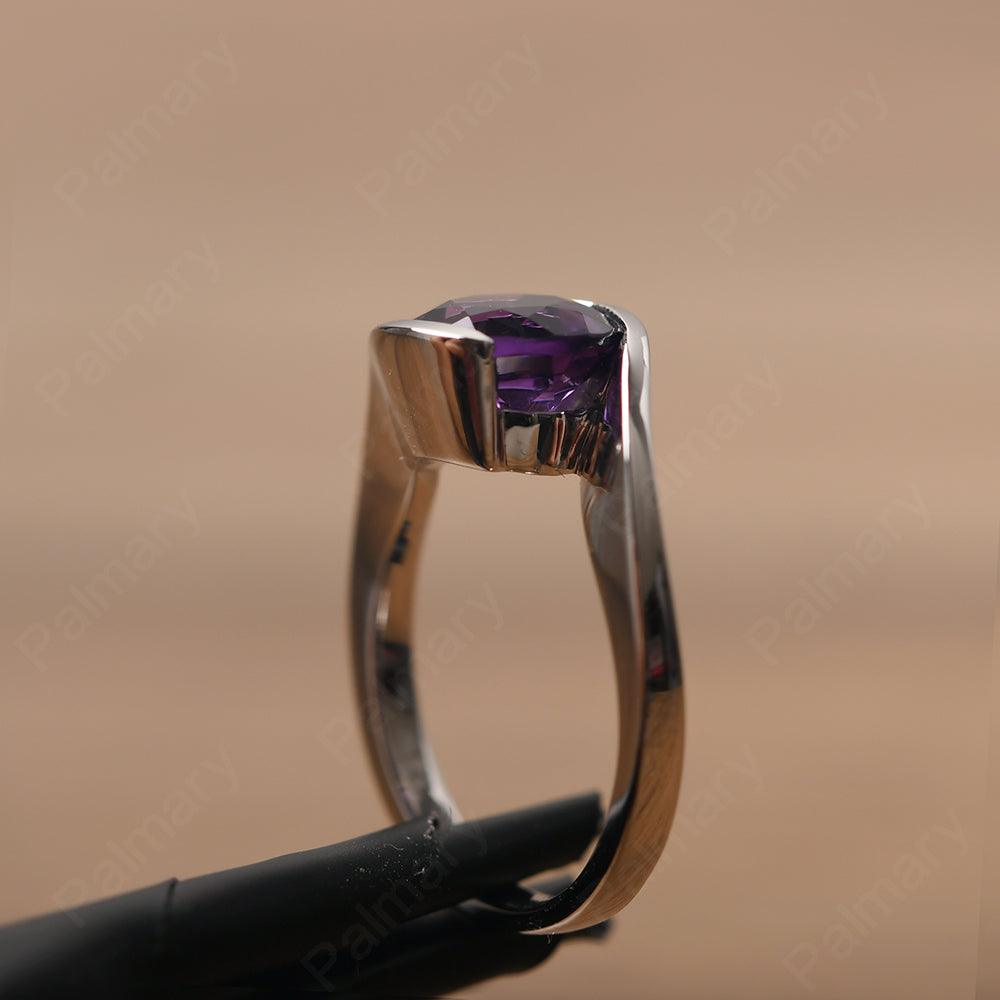 Brilliant Cut Amethyst Solitaire Bezel Rings - Palmary