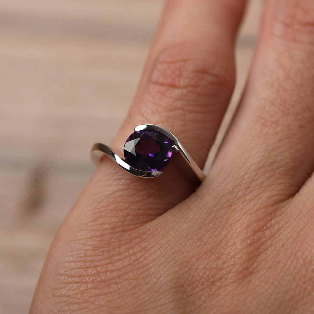 Brilliant Cut Amethyst Solitaire Bezel Rings - Palmary