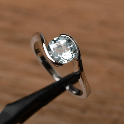 Brilliant Cut Aquamarine Solitaire Bezel Rings - Palmary