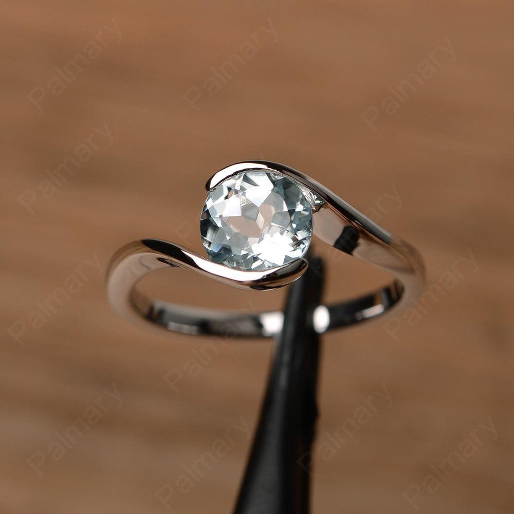 Brilliant Cut Aquamarine Solitaire Bezel Rings - Palmary